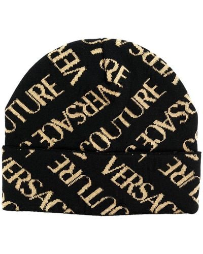 Versace Couture Intarsia-knit Logo Fine-ribbed Beanie - Black