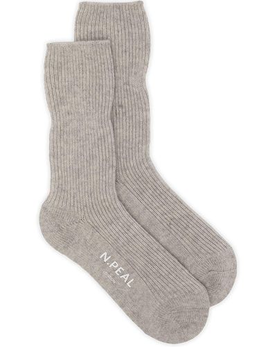 N.Peal Cashmere Rib-knit Cashmere-blend Socks - Gray