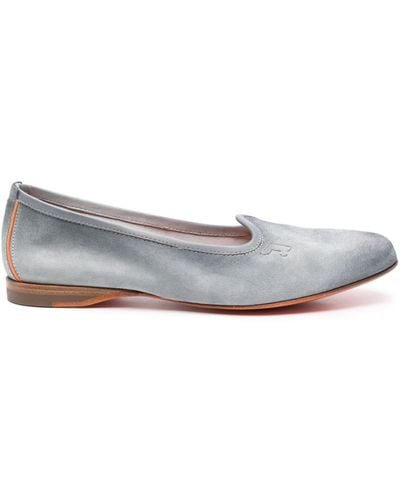 Santoni Embroidered-logo Suede Slippers - Grey