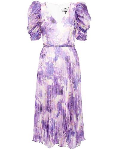 Nissa Floral-print Pleated Midi Dress - Purple