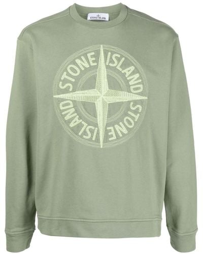 Stone Island Compass-motif Logo-print Cotton Sweatshirt - Green