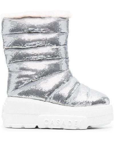 Casadei 80mm Sequin-embellished Chunky Boots - White