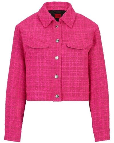 HUGO Cropped Tweed Jacket - Pink