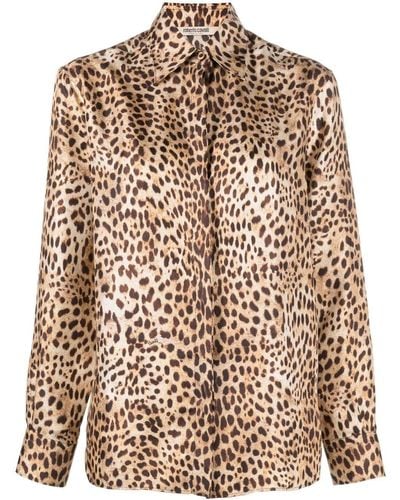 Roberto Cavalli Seidenhemd mit Leoparden-Print - Braun