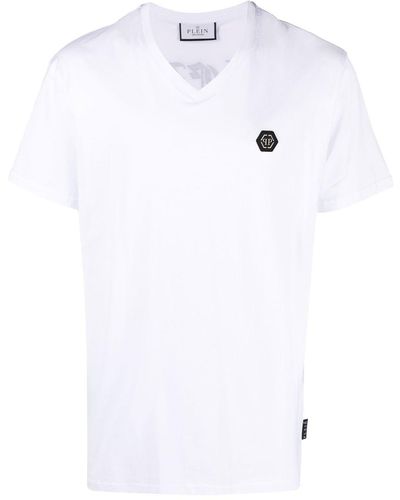 Philipp Plein Gothic Plein T-Shirt mit V-Ausschnitt - Weiß