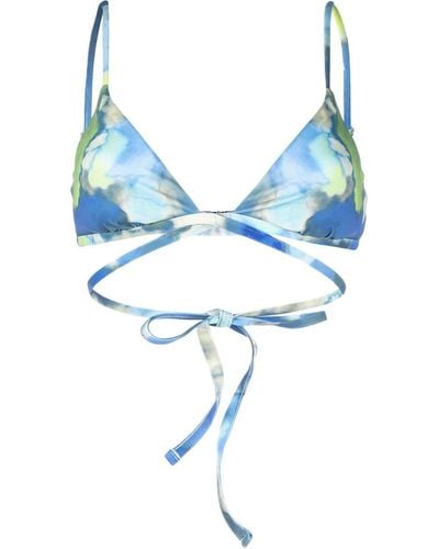 Jonathan Simkhai Watercolour-print Triangle Bikini Top - Blue
