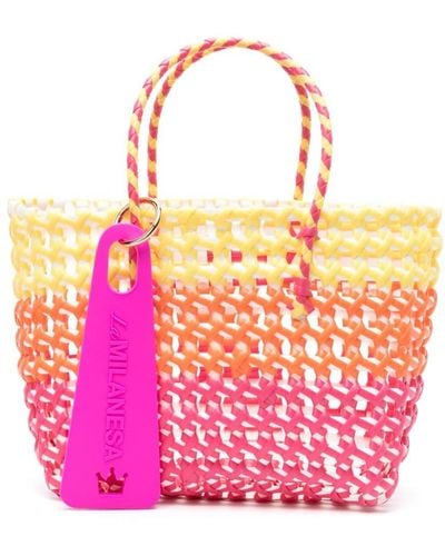 La Milanesa Interwoven Logo-charm Tote Bag - Pink