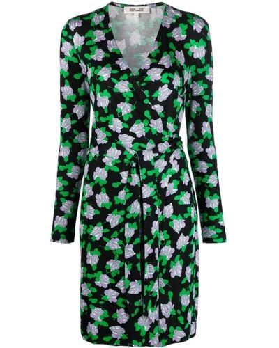 Diane von Furstenberg Robe cache-cœur en soie à fleurs - Vert