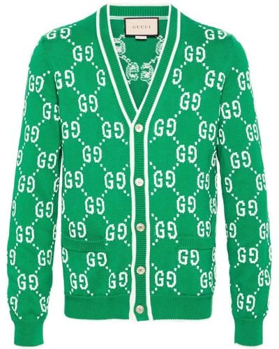 Gucci Cárdigan con motivo GG en intarsia - Verde