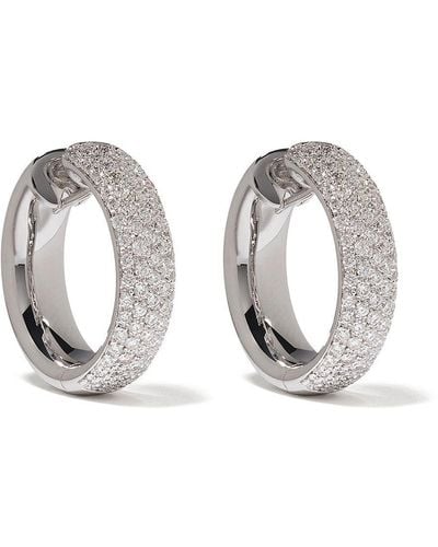 Leo Pizzo 18kt White Gold Diamante Diamond Hoop Earrings - Metallic