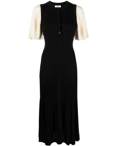 Sandro Two-tone Ribbed Knitted Midi Dress - Black