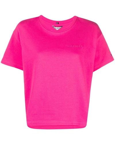 Tommy Hilfiger Logo-embroidered Cotton T-shirt - Pink