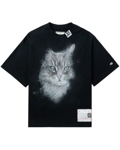 Maison Mihara Yasuhiro T-shirt en coton à imprimé chat - Noir