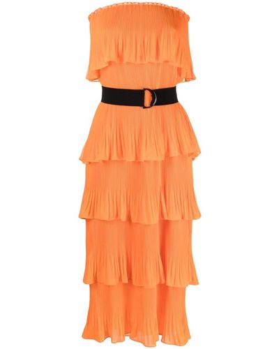 Essentiel Antwerp Vestido largo con diseño de palabra de honor a capas - Naranja