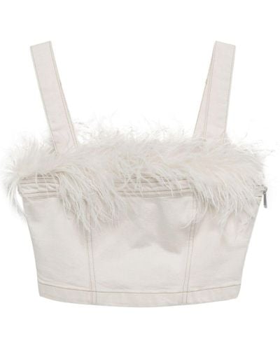 Jonathan Simkhai Reeves Feather-detail Cropped Top - White