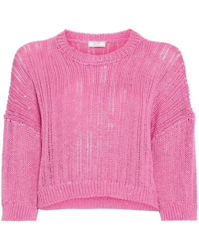 Peserico Three-quarter Sleeve Sequined Sweater - Pink