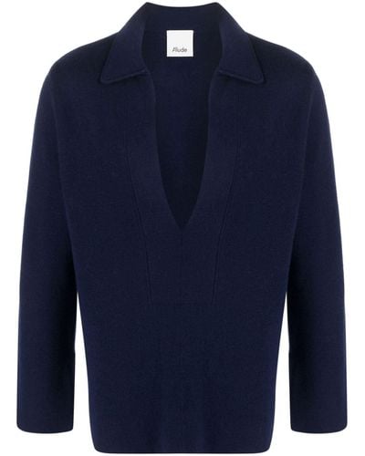 Allude Plunge-neck Pullover Sweater - Blue