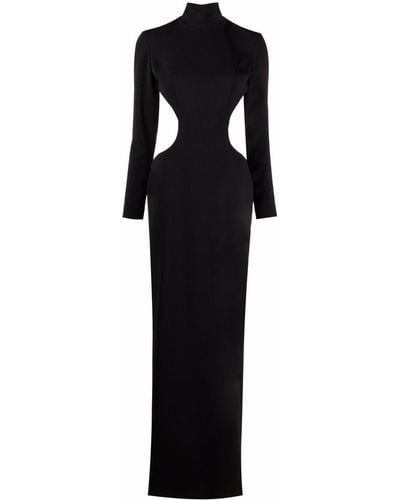 Monot Slit Detail Silk Crepe Long Dress - Black