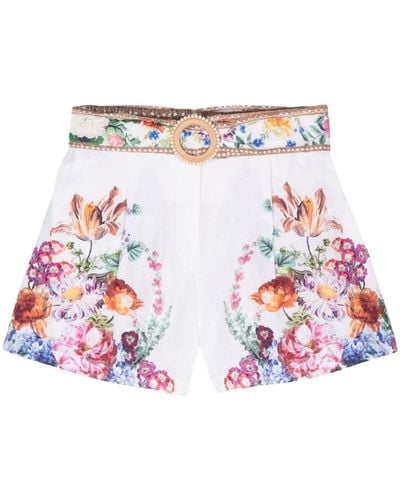 Camilla Plumes And Parterres Linen Shorts - White