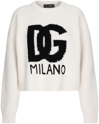 Dolce & Gabbana Dg Logo Knit Sweater - White