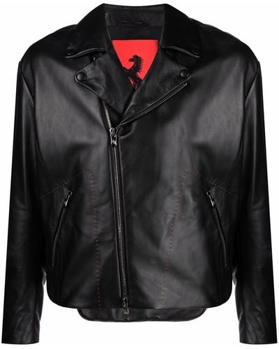 Ferrari Prancing Horse Leather Biker Jacket - Black