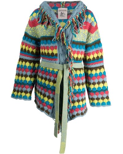 Semicouture Patterned-jacquard Belted Cardigan - Blue