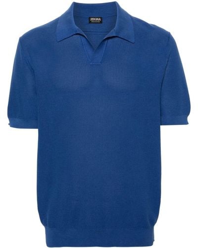 Zegna Waffle-knit Cotton Polo Shirt - Blue