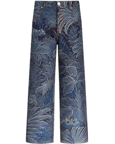 Etro Foliage-jacquard Straight-leg Jeans - Blue