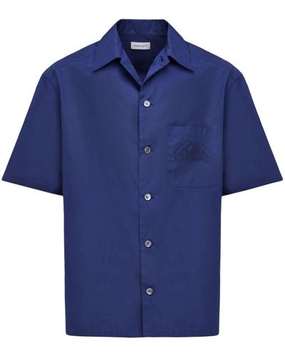 Alexander McQueen Seal Logo-embroidered Bowling Shirt - Blue