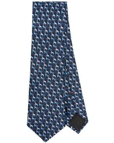 Zegna Cravate à motif géométrique en jacquard - Bleu