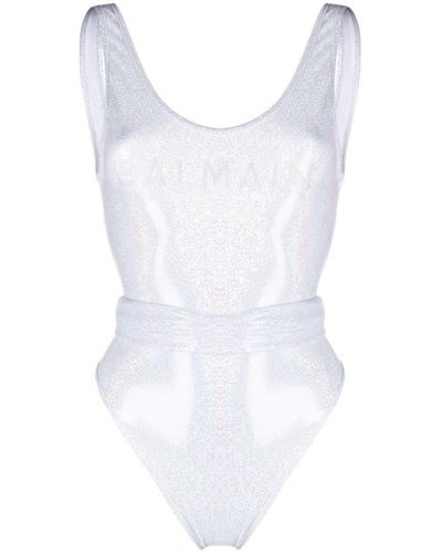 Balmain Logo-print Glitter Swimsuit - White