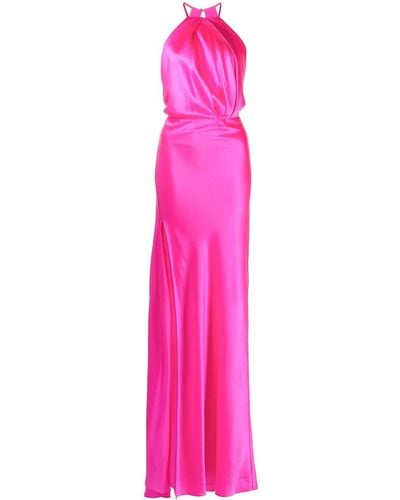 Michelle Mason Pleat-detail Halterneck Gown - Pink