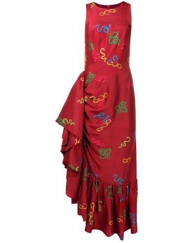 Isolda Seidenkleid mit Ariel-Print - Rot