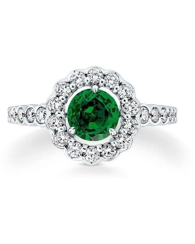 David Morris 18kt White Gold Elizabeth Emerald And Diamond Ring - Green