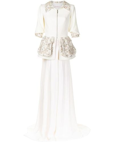 Saiid Kobeisy Bead-detail Skirt Suit - White