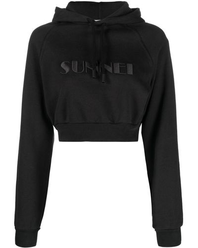 Sunnei Embroidered-logo Cropped Hoodie - Black