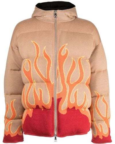 Haculla Flame-print Knitted Puffer Jacket - Orange