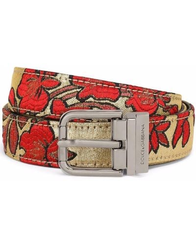Dolce & Gabbana Floral-print Buckle Belt - Red