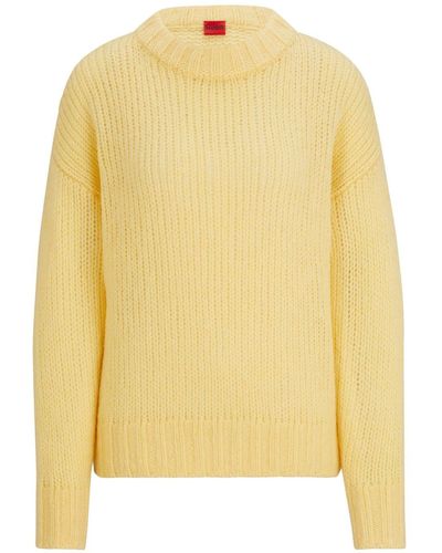 HUGO Drop-shoulder Wool-blend Sweater - Yellow