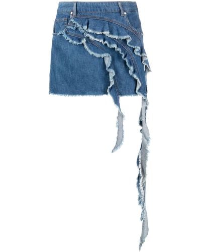Blumarine Minijupe en jean à détails drapés - Bleu