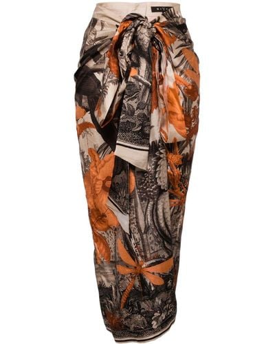 Biyan Magali Silk Wrap Skirt - Orange