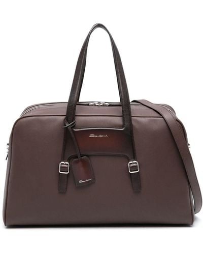 Santoni Sac fourre-tout en cuir à logo imprimé - Marron