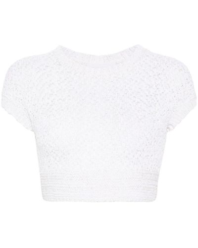 Genny Crew-neck Knitted Crop Top - White