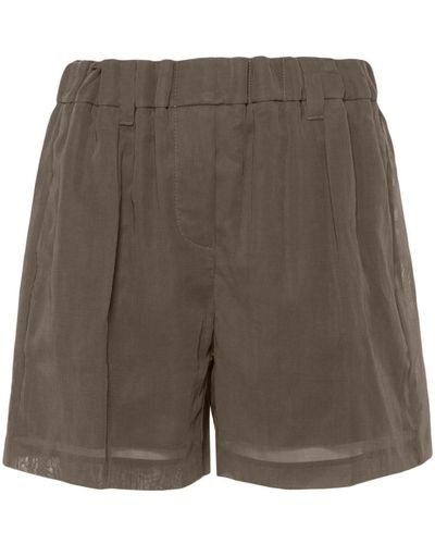 Brunello Cucinelli Pleat-detail Cotton Shorts - Grey