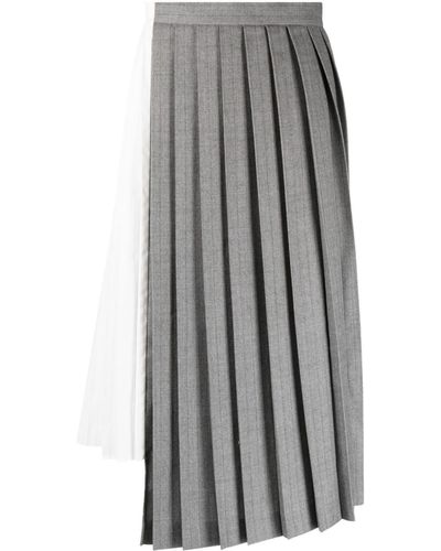 Sacai Two-tone Asymmetric Pleated Midi Skirt - Grey