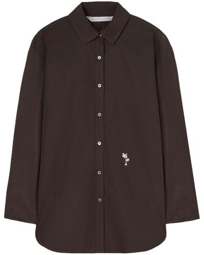 Palm Angels Palm-embroidery Cotton Shirt - Brown