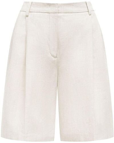 12 STOREEZ Leinen-Shorts mit Falten - Weiß
