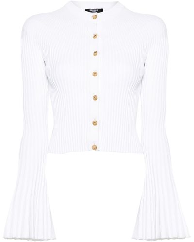 Balmain Ribbed-knit Cardigan - White