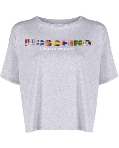 Moschino T-Shirt mit kariertem Logo - Weiß