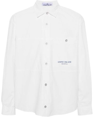 Stone Island Stripe-detail Cotton Overshirt - White